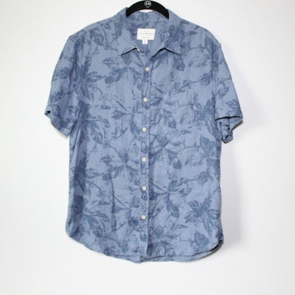 Lucky Brand Tropical Floral Linen Short Sleeve Button Shirt Blue Men's M H13011 - Picture 2 of 7